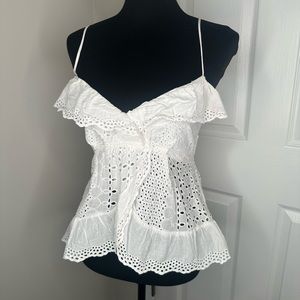 Eyelet Embroidery White Spaghetti Strap Top Size S Small
